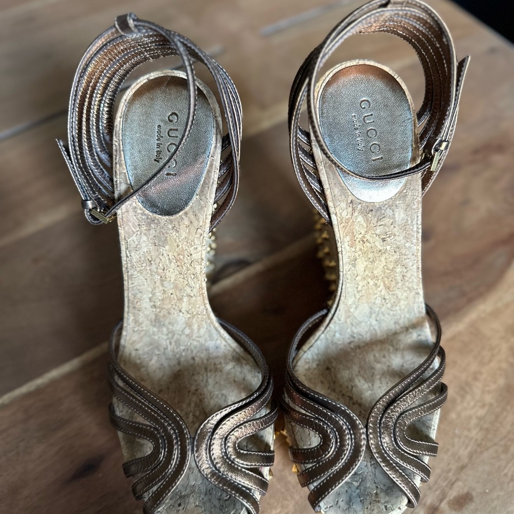Gucci Bronze and Beige Wedges - Picture 3 of 4